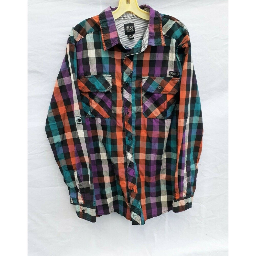 Black Jack Mens 2XL Big Tall Plaid Shirt Black Button Down Long Sleeves